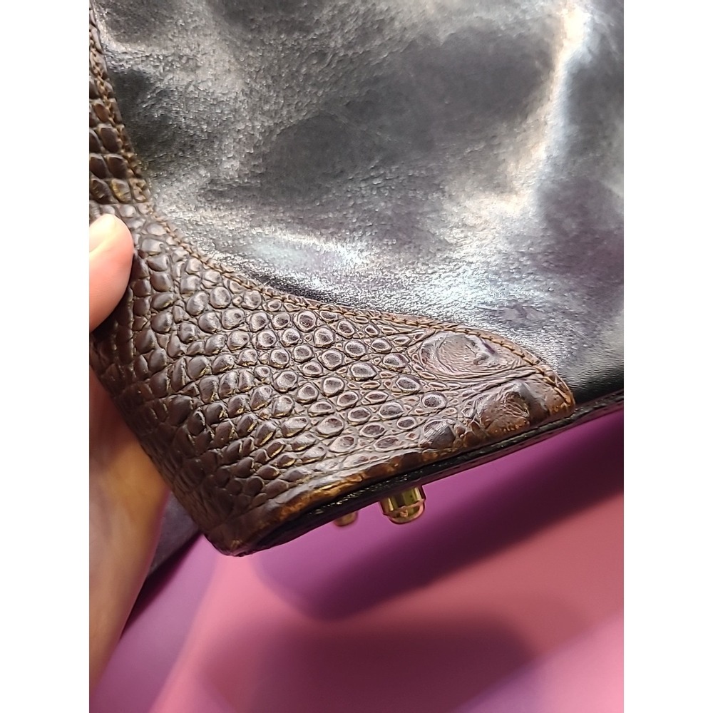 Vintage Brahmin Black And Brown Crocodile Leather Shoulder Handbag Crossbody - Picture 10 of 16